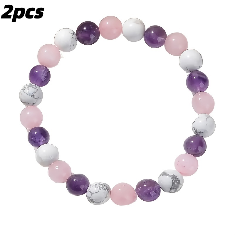 2pc Multicolor Natural Stone Halo Bracelet Set, Gift for Friends
